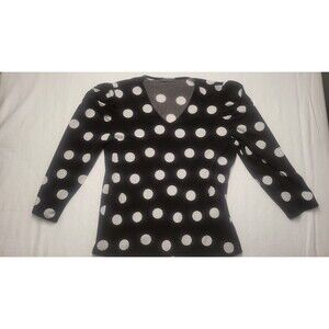 Women's Black and White Polka Dot Blouse Adrianna Papell Sz Large EUC